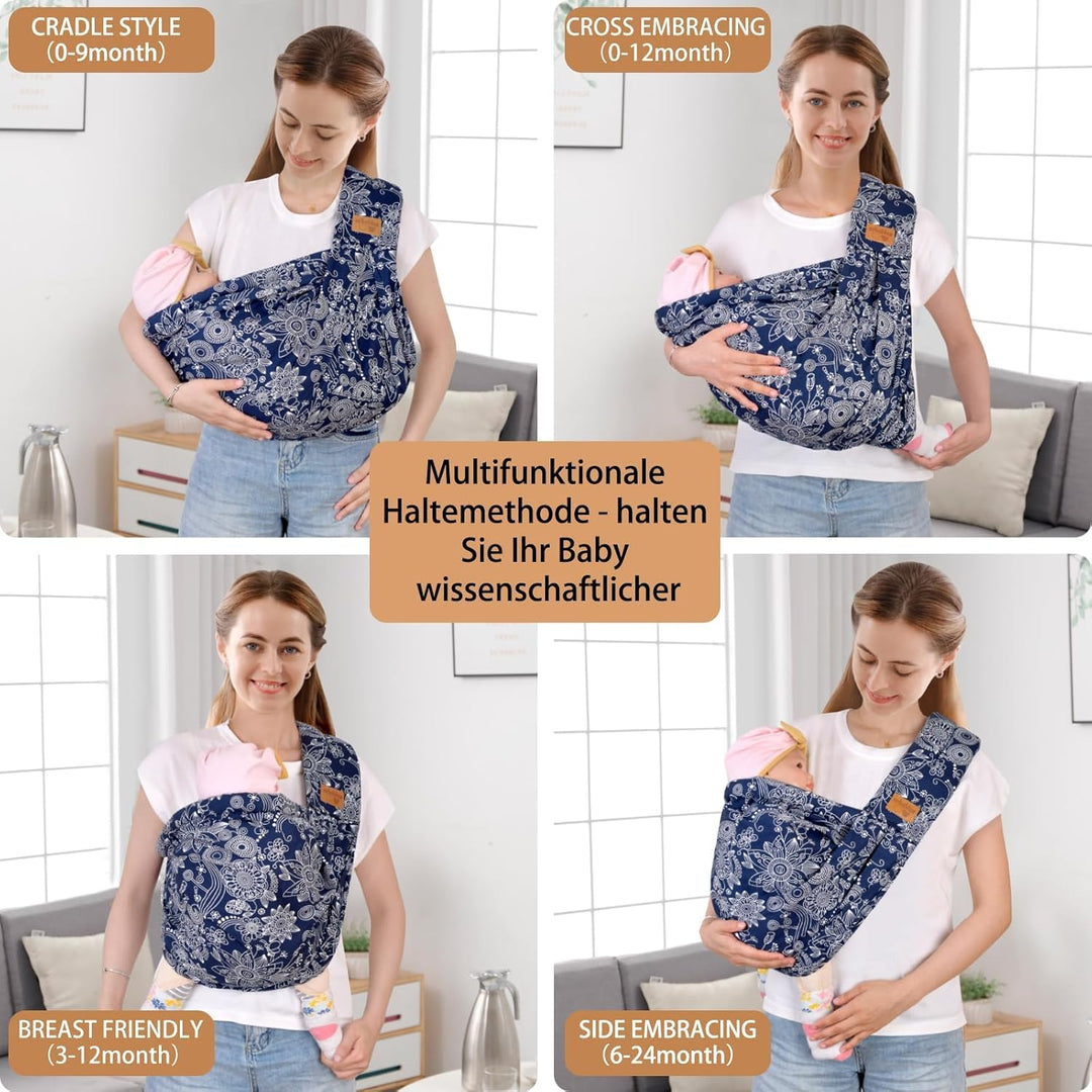 vrbabies Babytrage, Tragetuch Baby-Fronttrage von Neugeborenen bis Kleinkindern, New Upgrade verstel