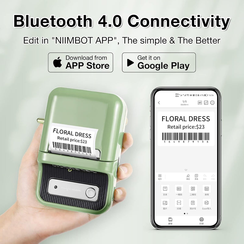 NIIMBOT B21 Bluetooth Etikettendrucker, Beschriftungsgerät Selbstklebend Kompatibel Mit IOS Android,