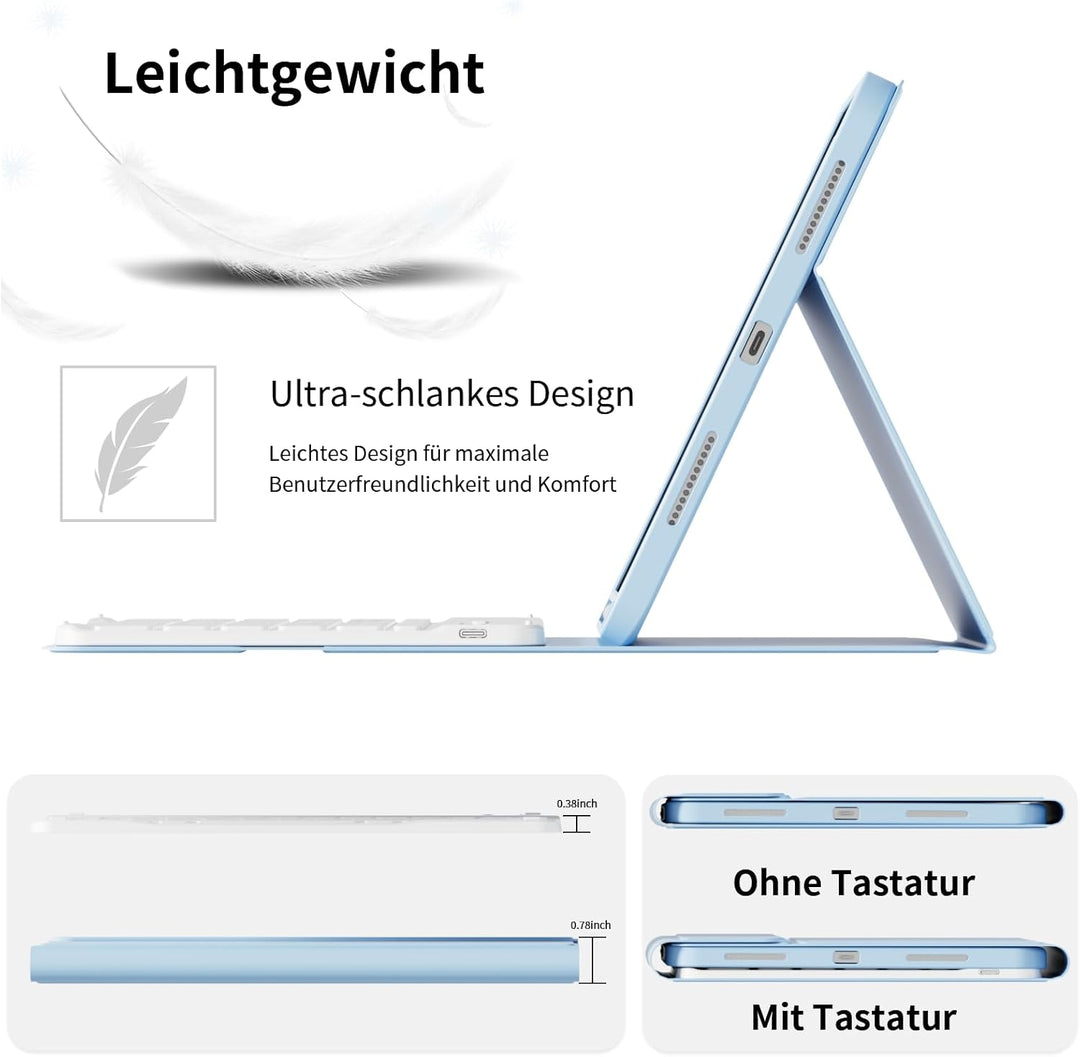 ZOPSGYU Hülle mit Tastatur für iPad (A16) 11/10 Generation (2025/2022, 11/10.9 Zoll), Schutzhülle mi