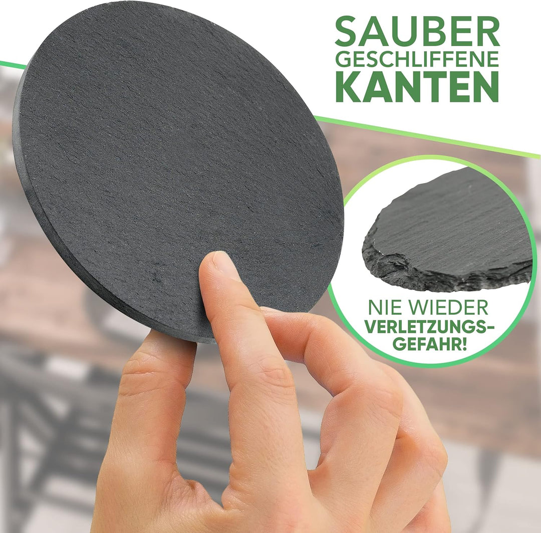 Sidorenko Untersetzer Gläser aus Schiefer - Glasuntersetzer rund 6er Set mit Halter - Getränkeunters