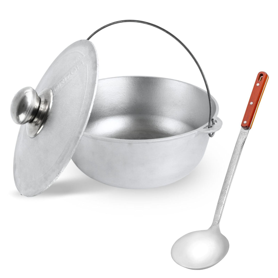 Aluminium Kazan mit Griff und Deckel 6 L mit Schöpflöffel Kessel mit Bügel und Aluminiumdeckel Suppe