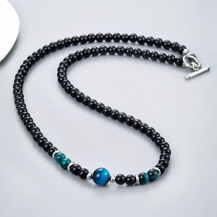Handgemachte Herren Tigerauge Onyx Perlenkette Kette Natürliche Edelsteine Heilung Kristallschmuck (