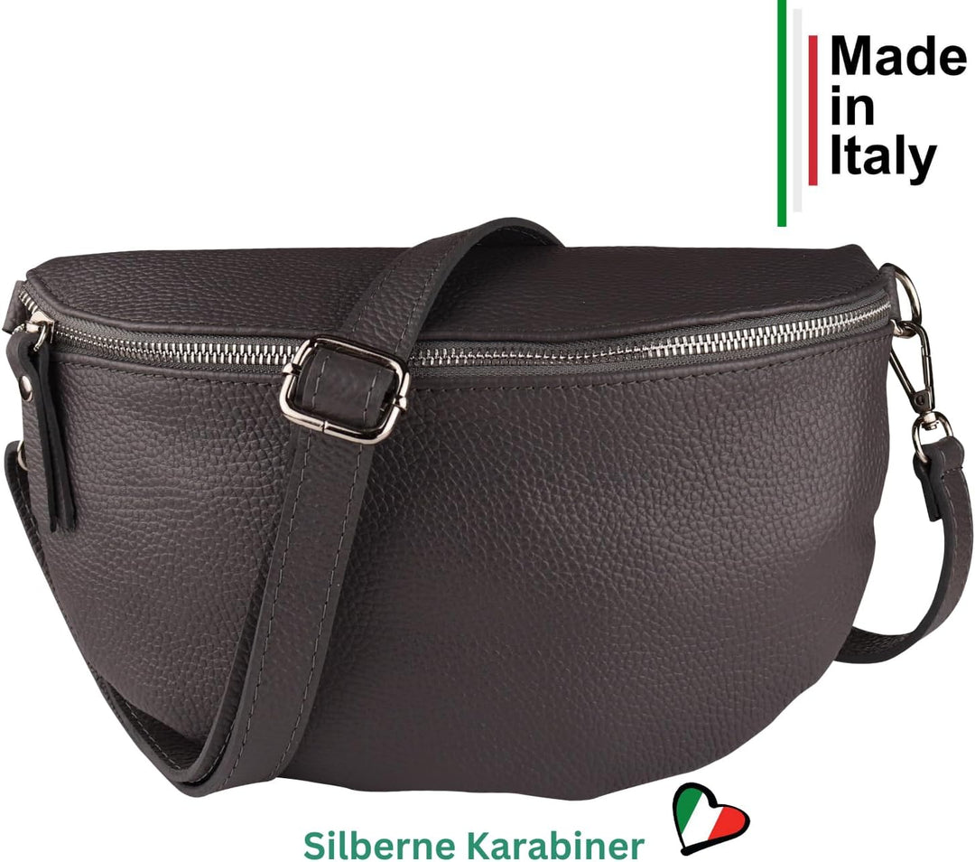 MIRROSI® Bauchtasche Damen, Echtleder, Made in Italy, Umhängetasche, Brusttasche, Crossbody Bag (1 T