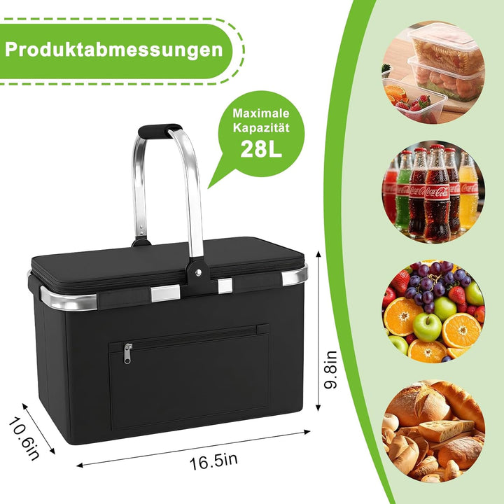 Einkaufskorb Grosser Picknickkorb mit Gepolsterten Griffen Praktischer Faltkorb Stabiler Einkaufstas