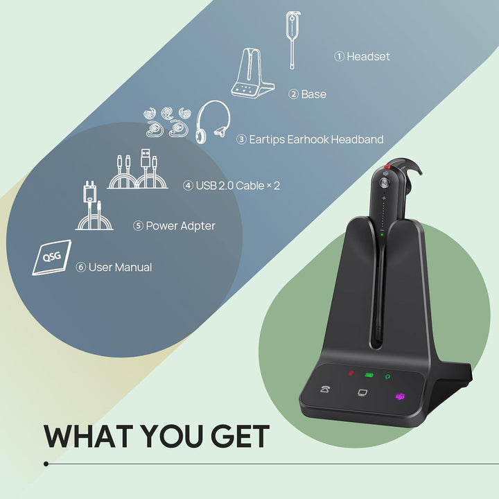 Yealink DECT Wireless Headset WH63 E2,Teams Certified,Single Ear(Mono) Office Headset for Desk Phone