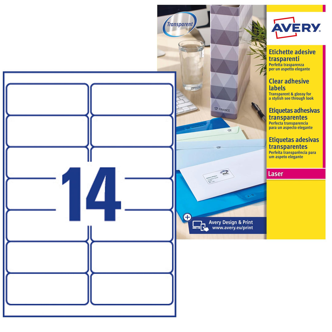Avery Adressetiketten für Laserdrucker 14 pro Blatt 99,1 x 38,1 mm 350 Stück transparent