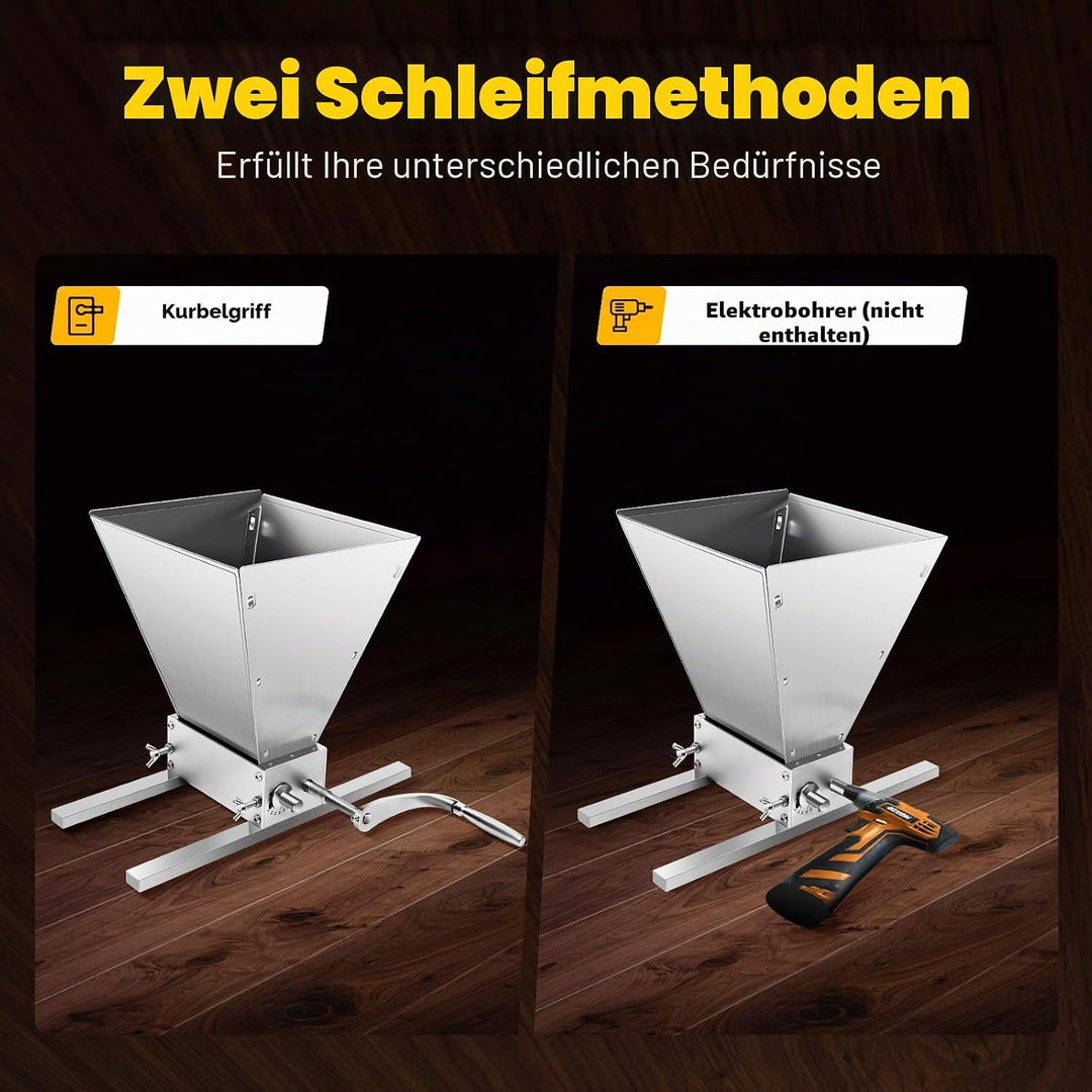 Manuell Malzmühle, Getreidemühle Kit Edelstahl Schrotmühle Maismühle Futtermühle Grainmühle Handmühl