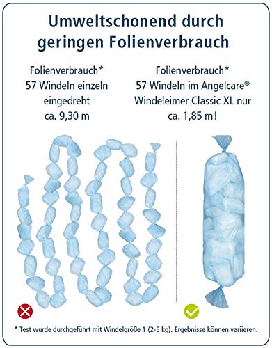 Angelcare Windeleimer Classic XL | komfortabel | Nachfüllkassette mit optimalen Geruchsschutz | 7-sc