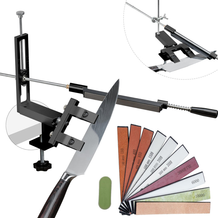 CWOVRS Messerschärfsystem, 360° Dual Klemmensystem Schnellspann-C-Klemme Messerschärfer Profi, 2-fac