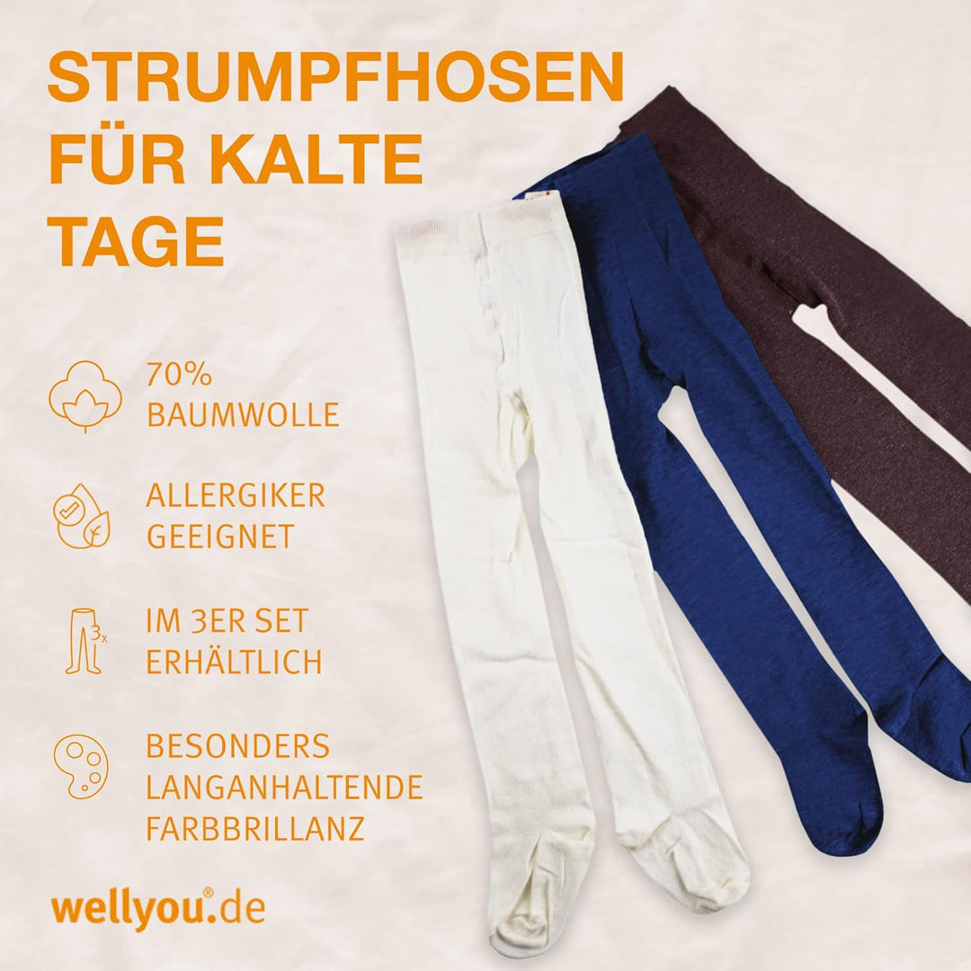 wellyou - Kinder Strumpfhosen Mädchen & Jungen - 3er Set Baby-Strumpfhosen mit Muster - bunte Baumwo