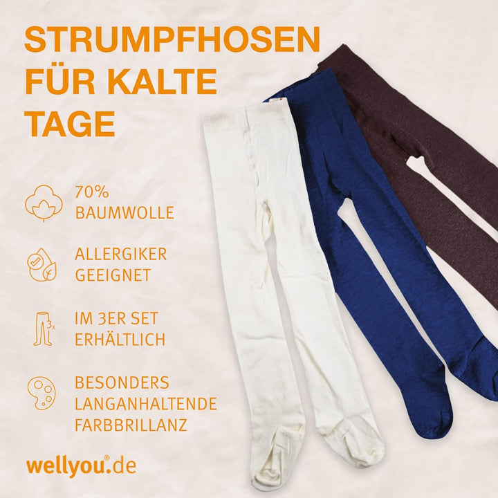 wellyou - Kinder Strumpfhosen Mädchen & Jungen - 3er Set Baby-Strumpfhosen mit Muster - bunte Baumwo