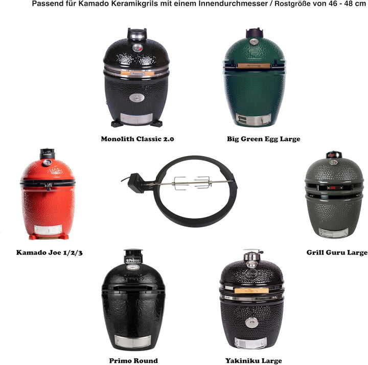 Drehspiess aus Aluminium für Kamado BBQ Large, kompatibel mit Monolith Classic 2.0, Big Green Egg La