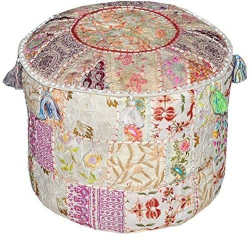 Sophia-Art Indian Embroidered Patchwork Cover Indian Decorative Pouf Indian Comfortable Floor Cotton