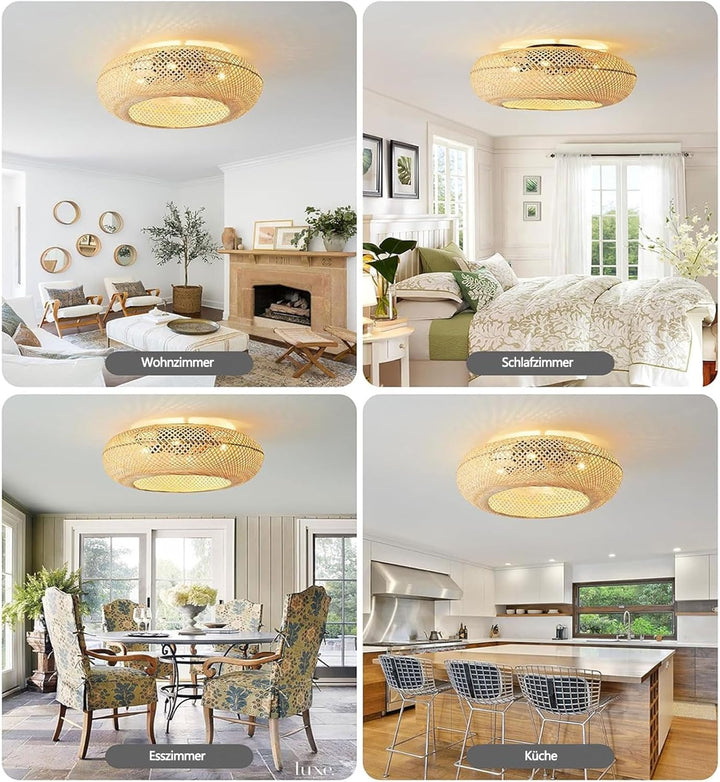 Deckenventilator Mit Beleuchtung Und Fernbedienung Leise E27 Retro Bambus Deckenlampe Mit Ventilator