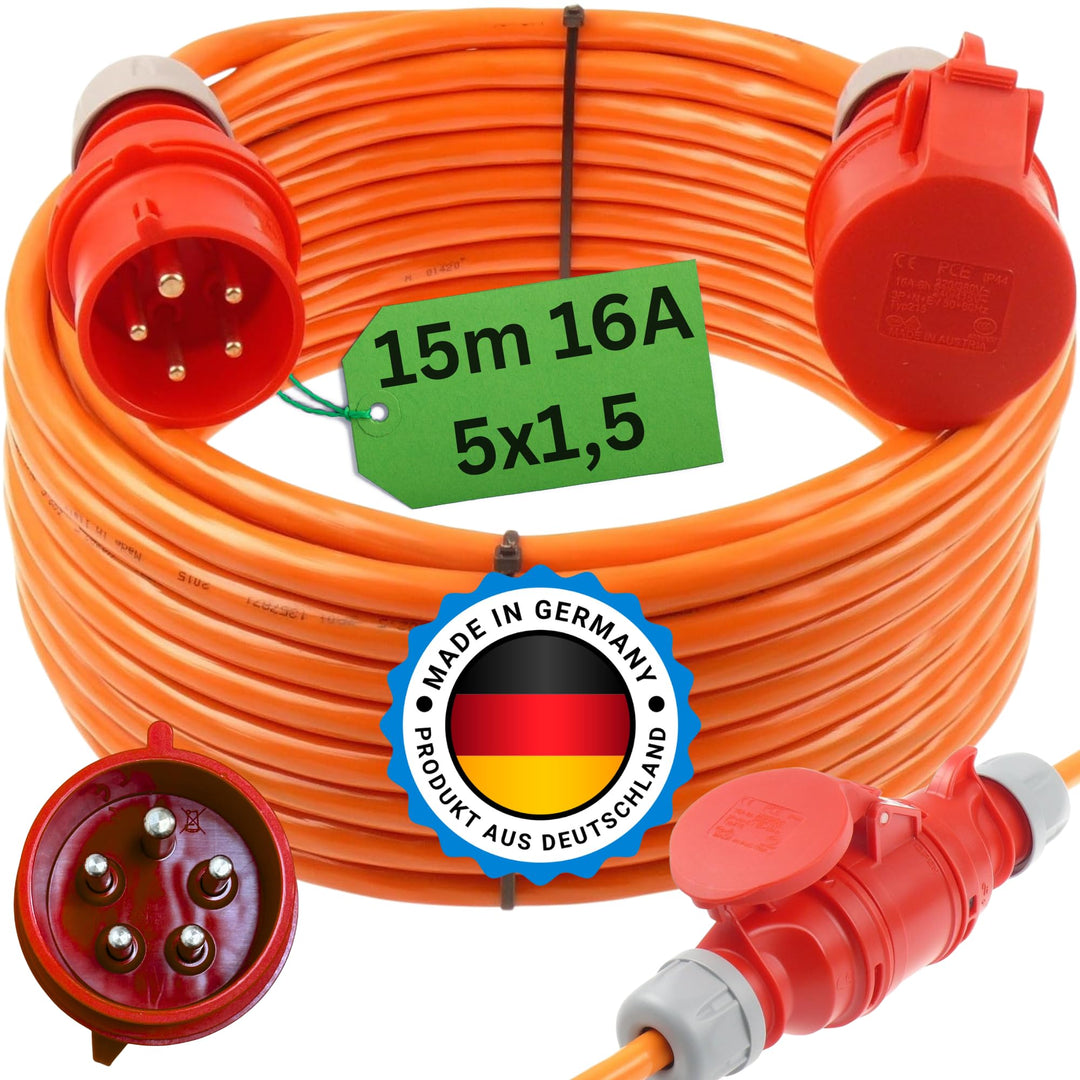 netbote24 CEE Starkstromkabel Verlängerungskabel 16A 400V Pur-Leitung H07BQ-F 5g1,5 Aussen 15m