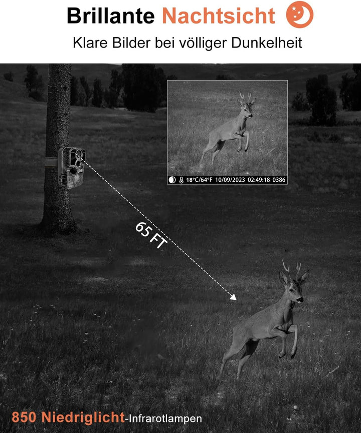 KJK Wildkamera mit Handyübertragung APP, 4K 64MP HD WLAN Bluetooth Wildkamera mit Bewegungsmelder Na