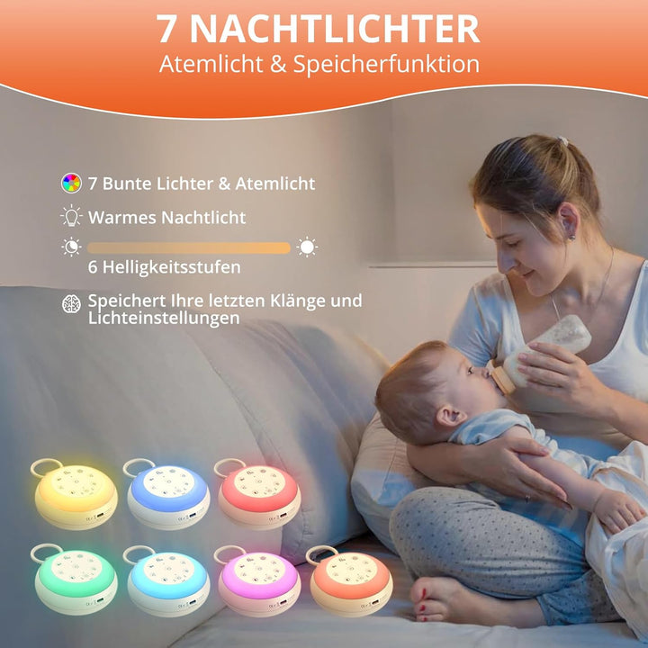 FUNYKICH White Noise Machine Baby, Tragbare Einschlafhilfe Weisses Rauschen Erwachsene mit 2 Aufnahm