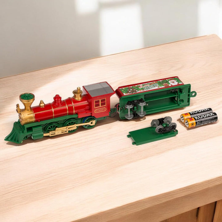 MIJOMA Weihnachtszug 17-teilig: Nostalgische Weihnachtseisenbahn mit Licht & Sound, inkl. Schienen,