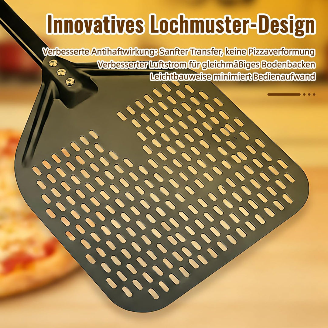 Pizzaschieber Perforiert 40 x 30 cm 12 Zoll mit Pizzamesser, Profi Pizzaschaufel Aluminium Set, 72.5