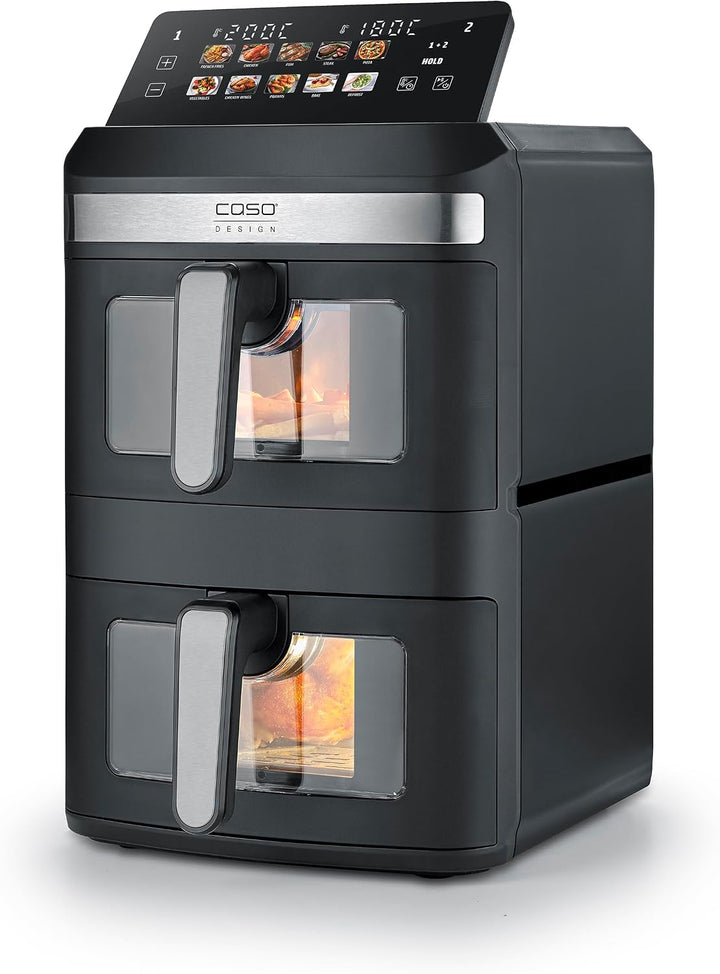 CASO AirFry Duo Tower, Doppel-Heissluftfritteuse, AirFryer, 12,4L (2x 6,2 L) vertikal, individuell e
