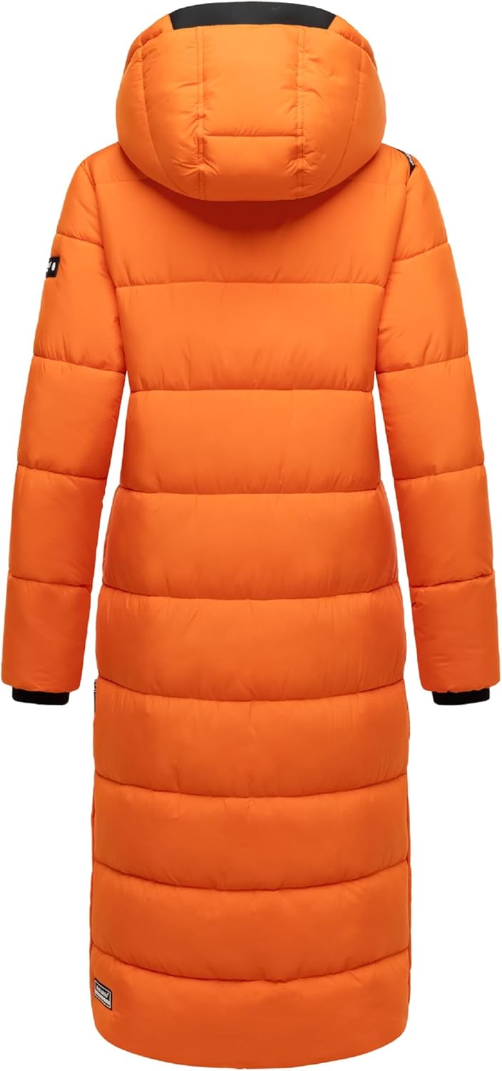 Navahoo Damen Wintermantel Warmer Steppmantel lang mit Abnehmbarer Kapuze Isalie XS-3XL XS Orange, X