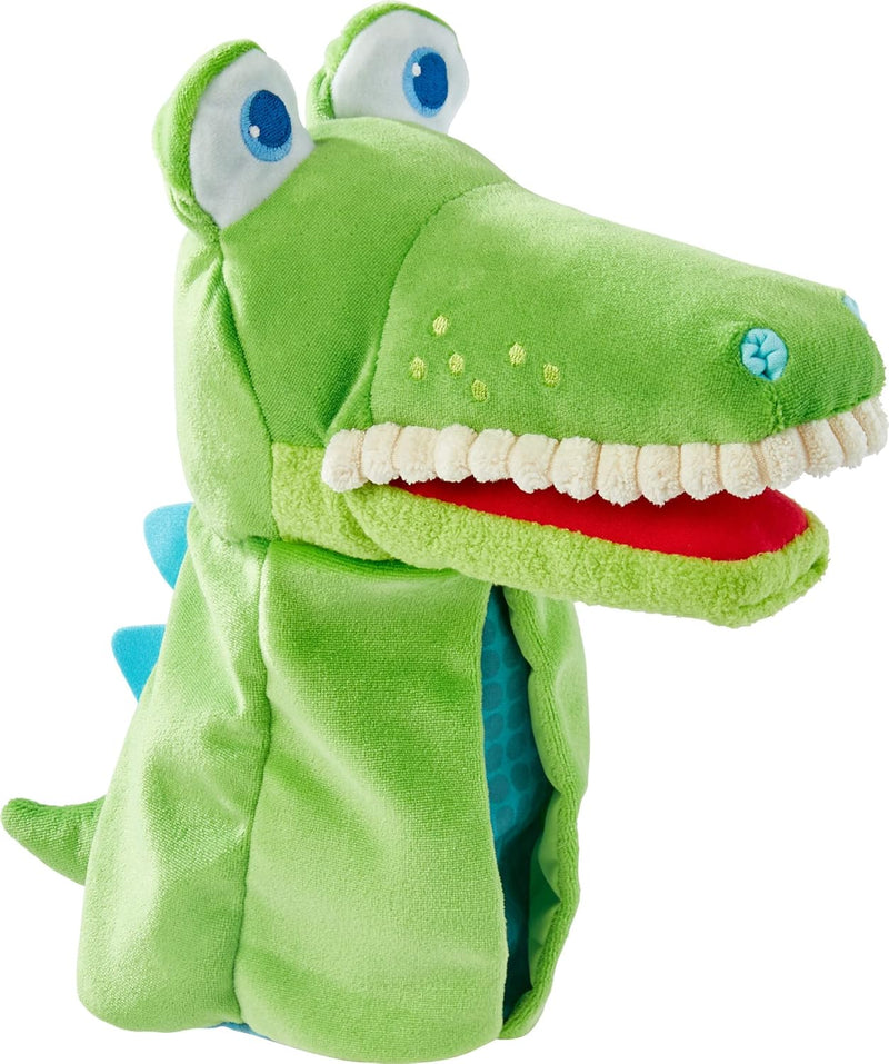 HABA 306255 - Handpuppe Allesfresser Kroko, Handpuppe ab 1,5 Jahren