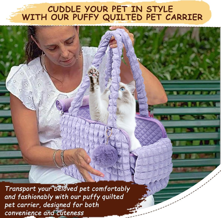 uuclume Weiche Tragetaschen für Katzen, modische Luftpolstertasche, Gesteppte Handtasche mit flausch