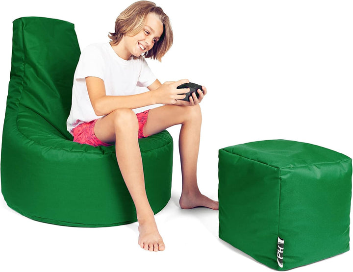 PATCH HOME Gamer Sessel inkl. Würfel Bean Bag Set Ø75cm, 30cm Sitzhöhe, 80cm Höhe + 35x35cm Würfel D
