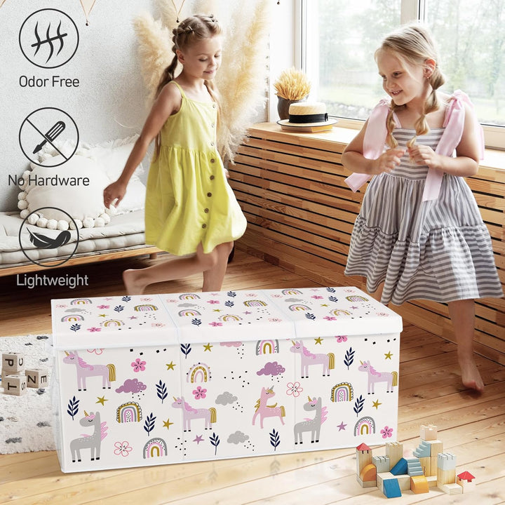 Spielzeugkiste Aufbewahrungsbox mit Deckel Kinder 96 x 32 x 40 cm, Faltbare und Platzsparend für Kin