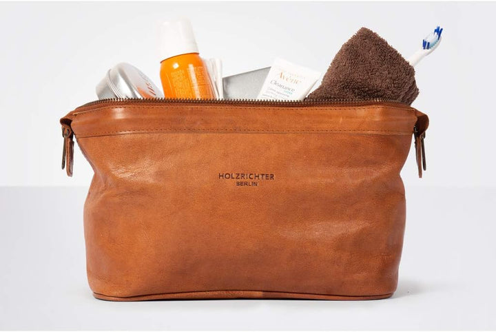 HOLZRICHTER Berlin Kulturbeutel No 5-1 (M) Cognac - Grosse, hochwertige Kulturtasche handgefertigt a
