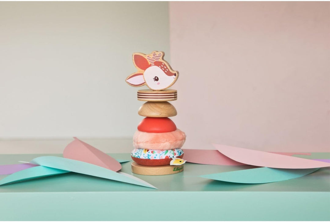 Lilliputiens - Stapelpyramide Stella das REH - Lehrreiches Holz- und Stoffspielzeug - Kreatives Stap