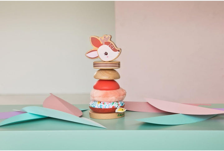 Lilliputiens - Stapelpyramide Stella das REH - Lehrreiches Holz- und Stoffspielzeug - Kreatives Stap