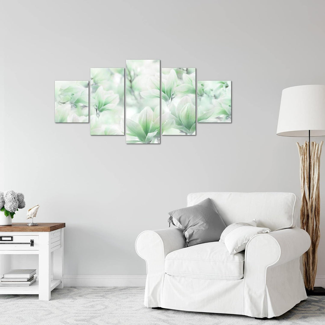 Runa Art Wandbilder Blumen Magnolien 5 Teilig Bild auf Vlies Leinwand Deko Wohnzimmer Blumenmotiv Gr