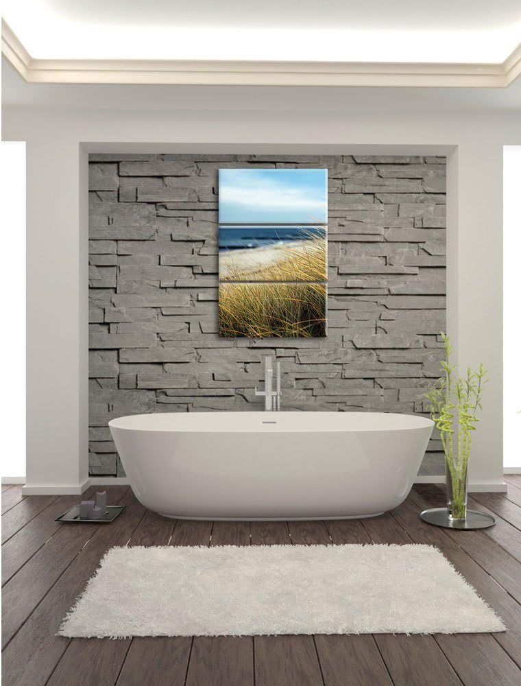 Pixxprint Sanddünen mit Schilfgras am Meer 3-Teiler Leinwandbild 120x80 Bild auf Leinwand