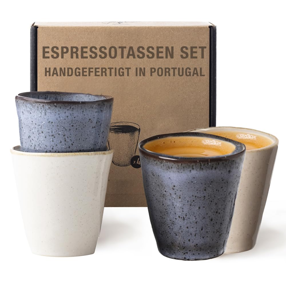 Origeens ESPRESSOTASSEN SET I 4x Keramik Espresso-Tassen, handgefertigt in Portugal I Espressotasse