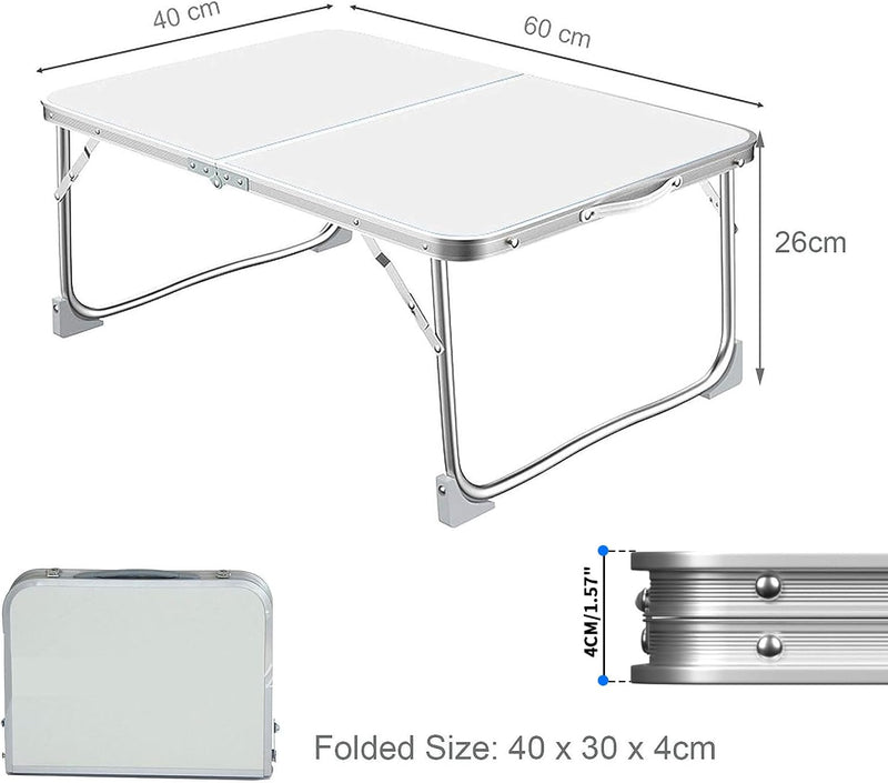 Bowose Klapptisch 60 x 40cm Aluminium Betttisch Frühstückstablett mit Füssen, Campingtisch 40KG Bela