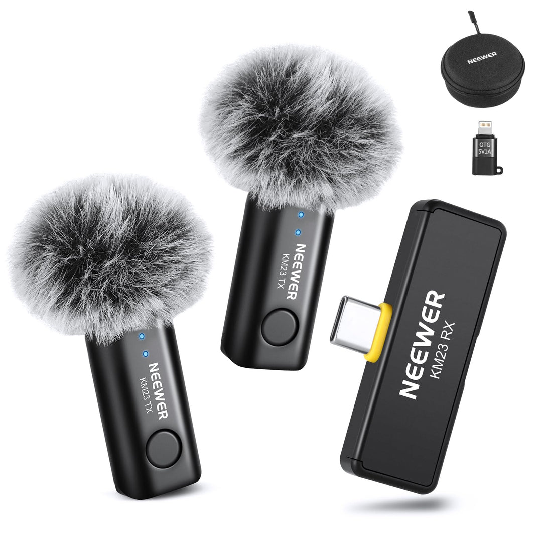 NEEWER Wireless Lavalier Mikrofonsystem, 1 x USB C Empfänger mit OTG Adapter 2 x Rauschunterdrückung