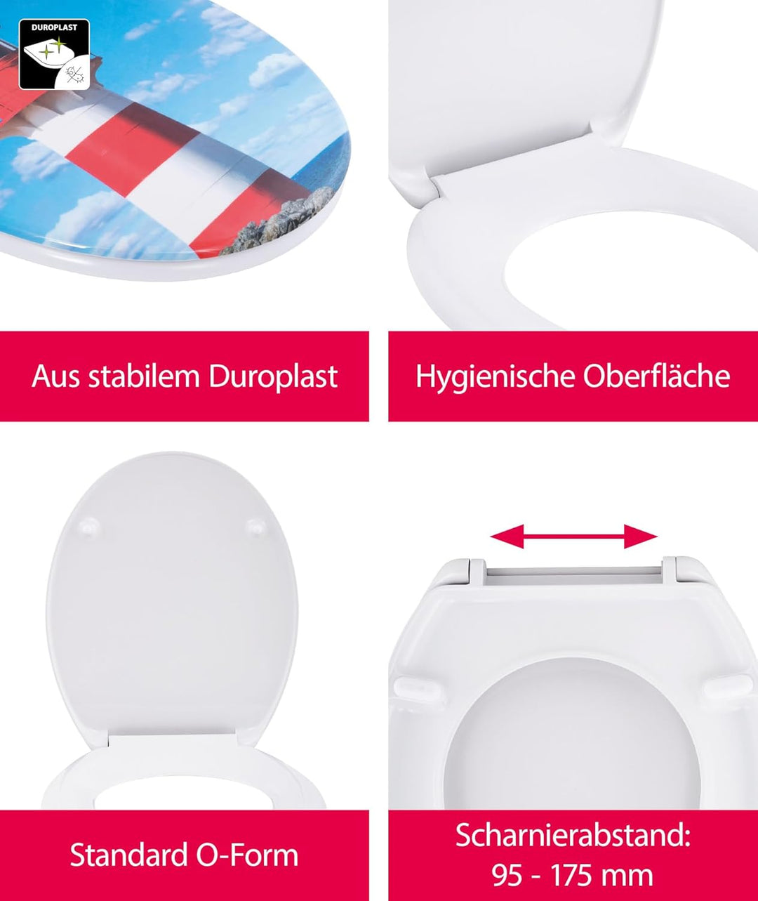'aquaSu® Basic, WC-Sitz mit Motiv, Duroplast Toilettendeckel mit Absenkautomatik, Belastbar bis 200