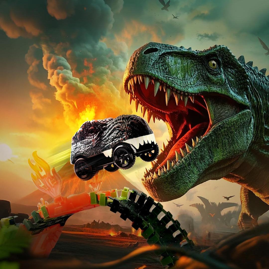 Dinosaurier Spielzeug Autorennbahn ab 3 Jahre Junge Rennbahn mit 8 Mini Dinosaurier Figuren 1 Auto D