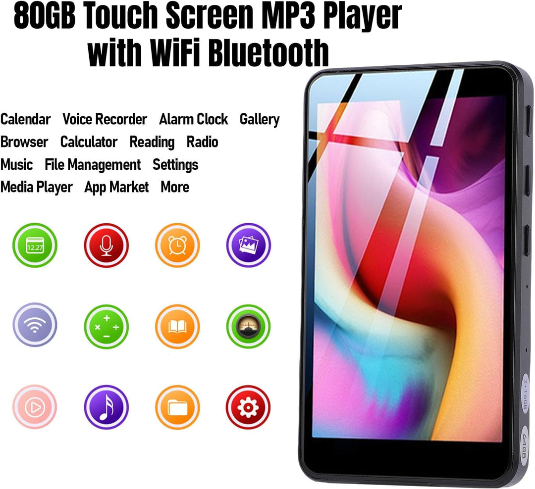 80GB MP3 Player mit Bluetooth WiFi 4 Zoll Touchscreen MP4 Player Android mit Spotify/Pandora/Az Musi