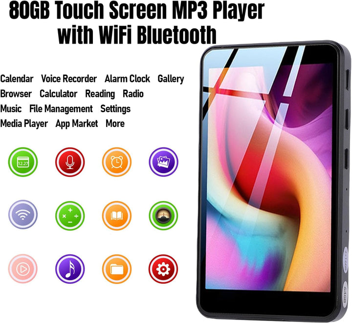 80GB MP3 Player mit Bluetooth WiFi 4 Zoll Touchscreen MP4 Player Android mit Spotify/Pandora/Az Musi