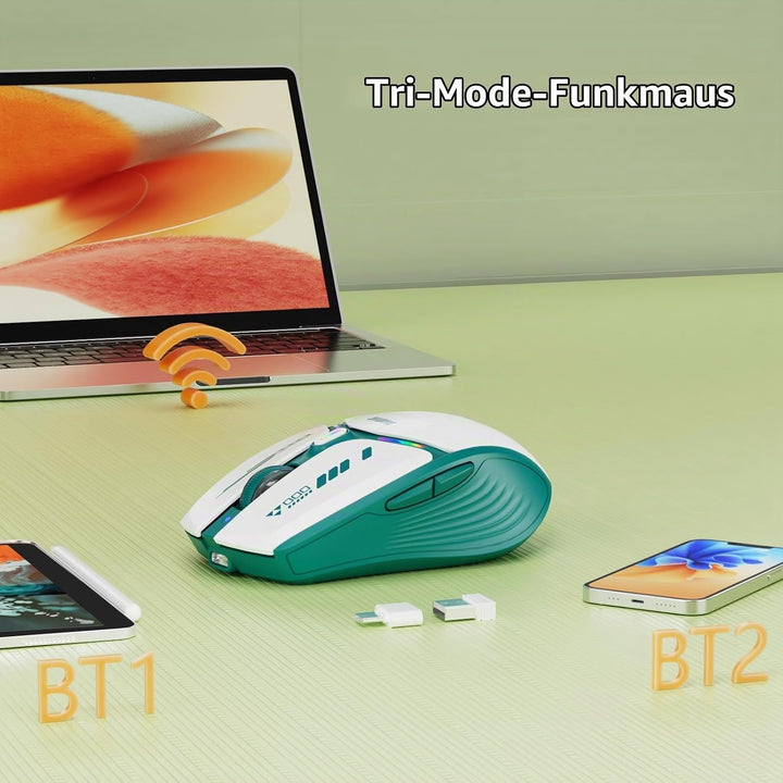 Uiosmuph G19 Bluetooth Maus, LED Bluetooth Funkmaus (Tri-Mode: BT 5.1/5.0+2.4G), Batteriestand sicht