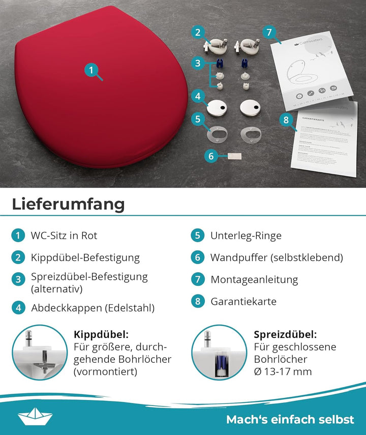 Calmwaters® Premium WC Sitz einfache Montage, Toilettendeckel bis 250 kg, Made in EU, antibakteriell