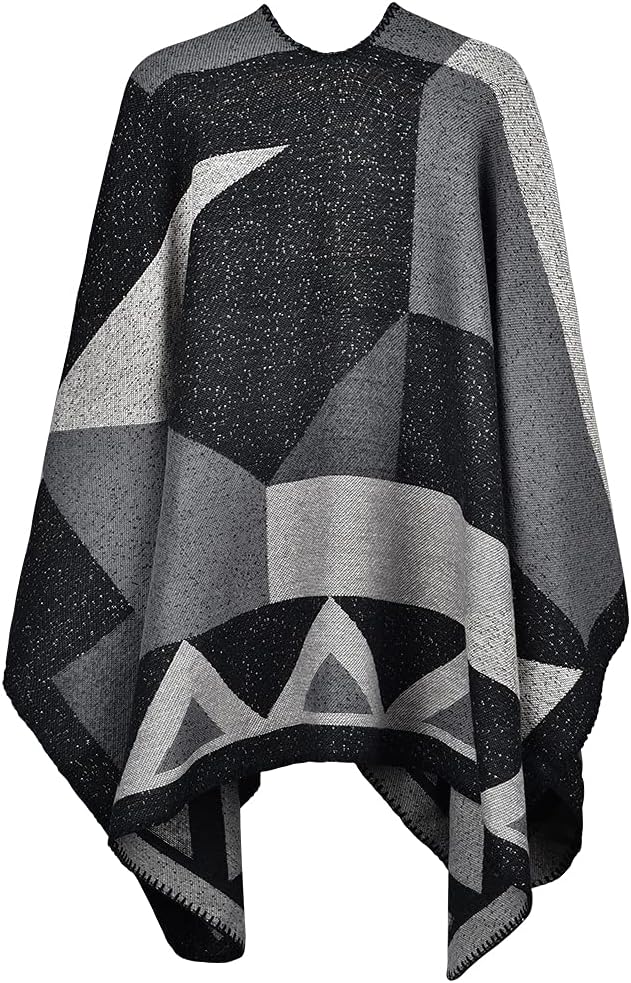 Winter Warme Poncho Schal Wrap - Herbst Open Front Cape Winddichte Strick Wolle Mantel Decke Kap-Sch