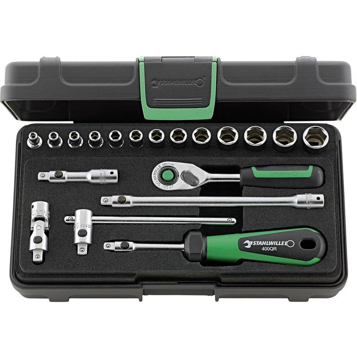 STAHLWILLE 40/13/6QR KN Steckschlüssel / Ratschen Set – 19-teilig | 1 Knarre, 13 Steckschlüssel, +Ve