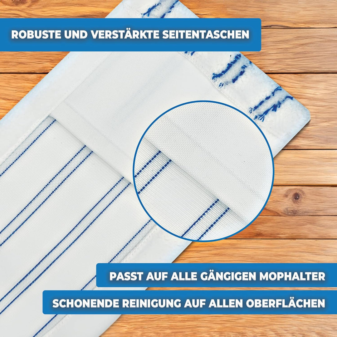 3X Premium Wischmopp mit Abrasiv-Streifen – Profi Bodenwischer Ersatz-Bezüge für handelsübliche 40cm