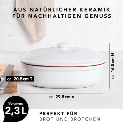 Römertopf Ovaler Brottopf aus natürlicher Keramik, ideal für die Aufbewahrung von Brot und Gebäck 30