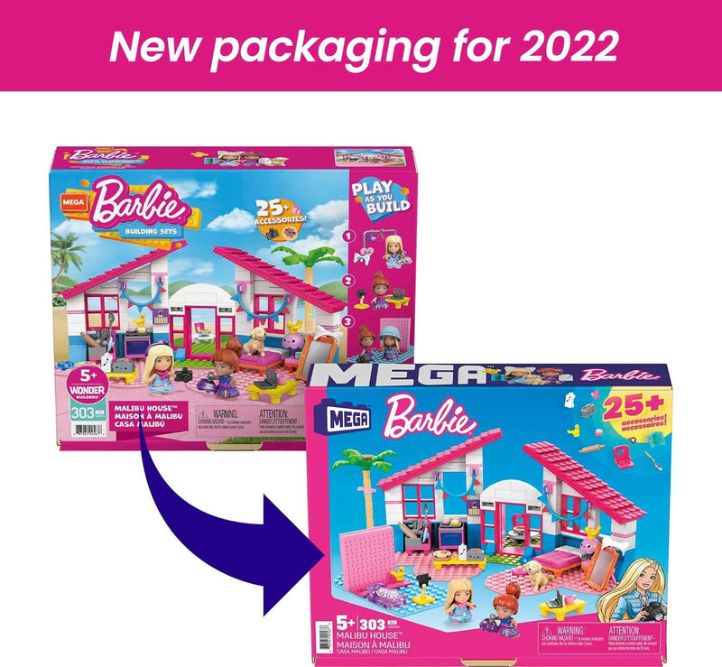 Mega Barbie MEGA Construx GWR34 - Barbie Malibu Villa, Bauspielzeug für Kinder, Bauset mit 303 Baust