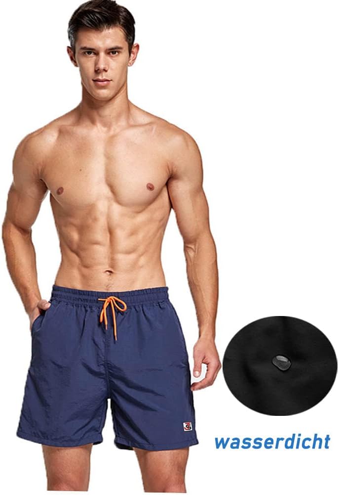 JustSun Badehose Herren Schnelltrocknend Boardshorts mit Mesh-Futter und Verstellbarem Tunnelzug L D