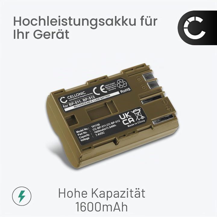 CELLONIC 2X Kamera Ersatzakku BP-511,-512,-514,BP-508 für Canon EOS 5D EOS 50D, EOS 40D, EOS 30D 300